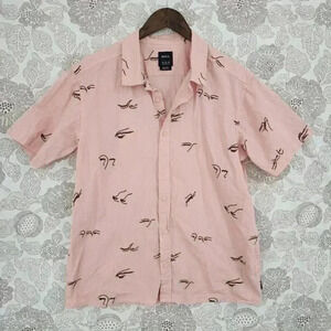 RVCA Embroidered  All Over Short sleeve button down Men's Shirt‎ M 1911